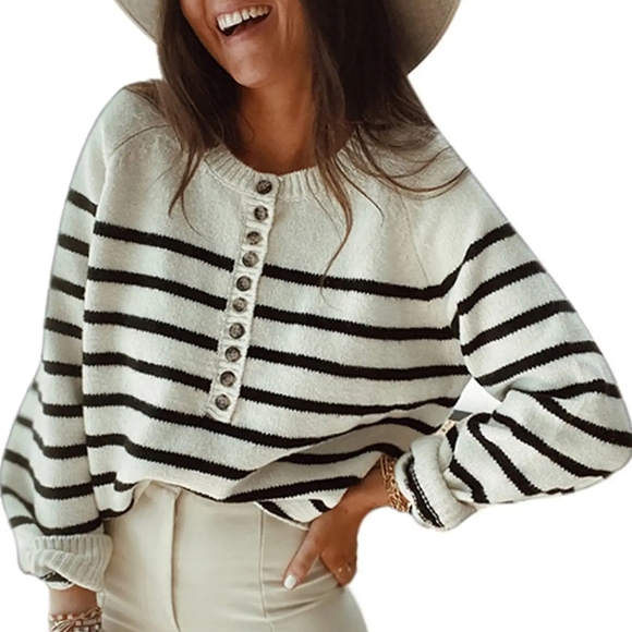Sweaters - Women's striped casual fall sweater | S